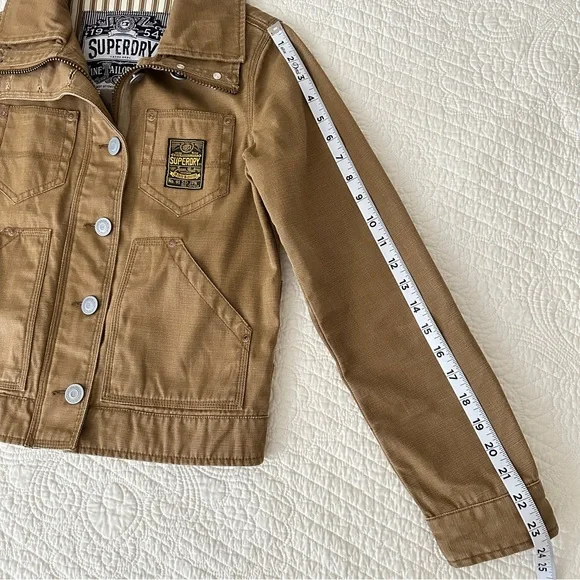 Superdry Fine Tailoring Canvas Tan Utility Work Chore Military Jacket Cotton S - Picture 10 of 13